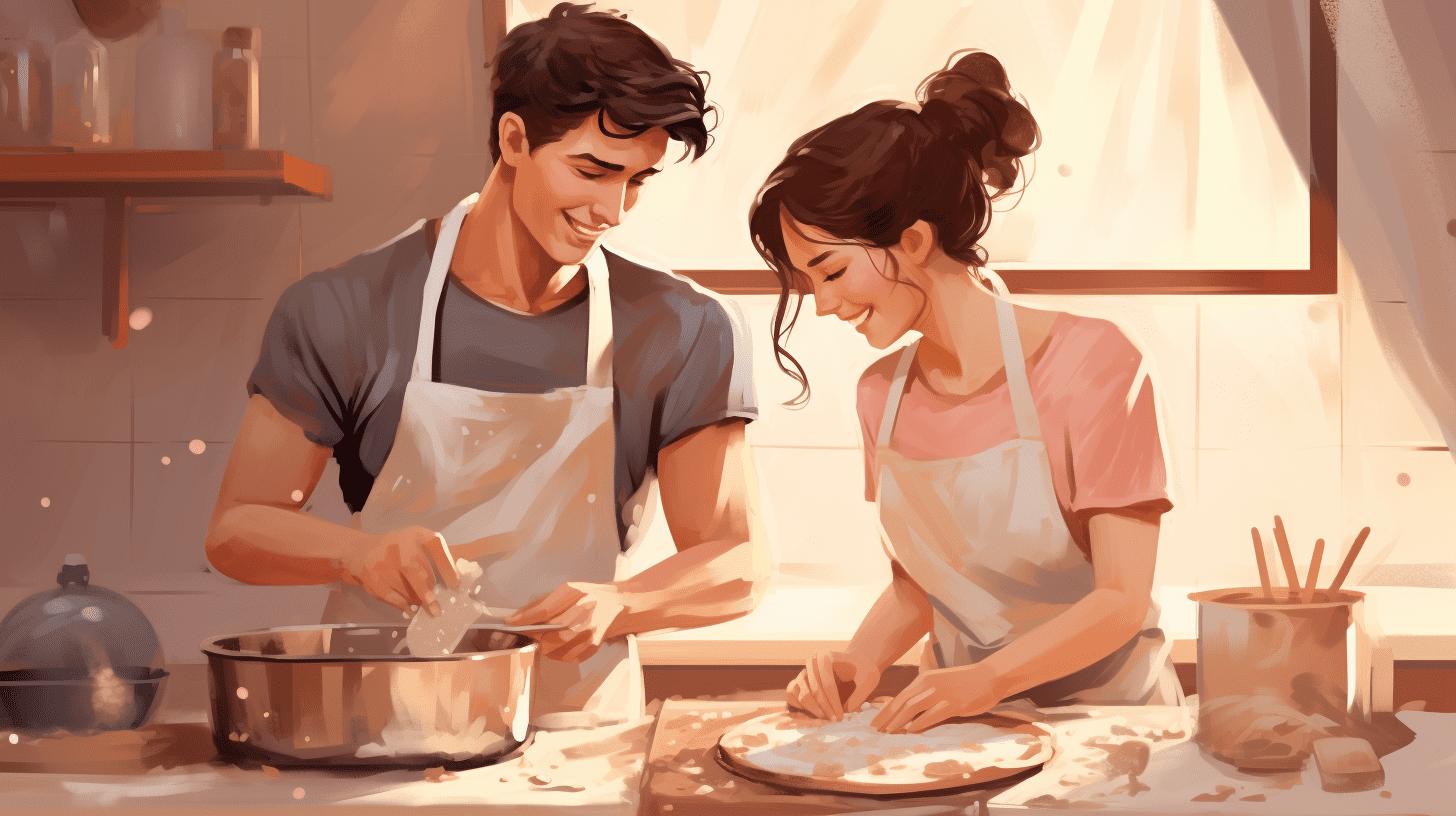 A man and woman are baking together.